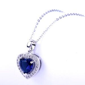 SALE Sterling Silver Royal Sapphire Blue Topaz Heart Crystal Pendant Necklace